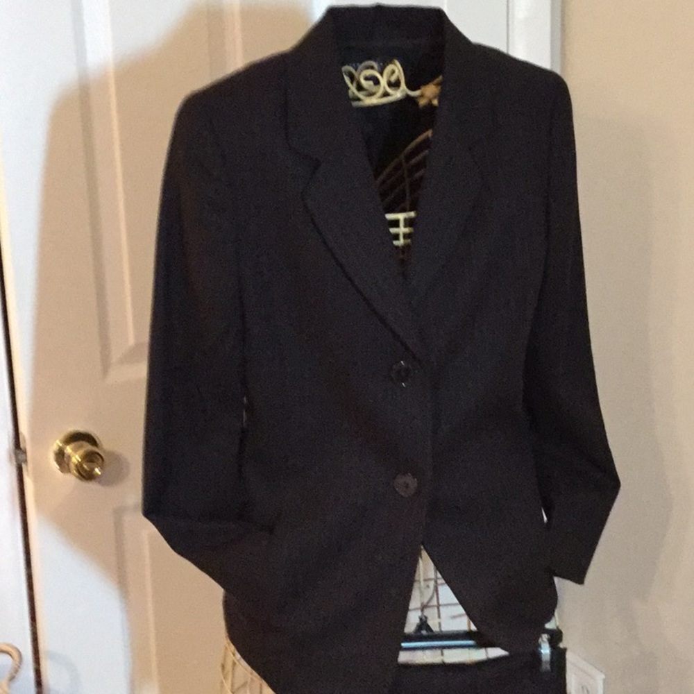 Ellen Tracy Linda Allard Charcoal Wool Pantsuit